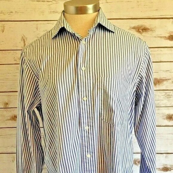 CLUB ROOM Men Long Sleeve Button Down Striped Cotton Casual Dress Shirt Sz 15/34 - Picture 1 of 12